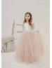 Ivory Lace Dusty Pink Tulle Wedding Party Flower Girl Dress